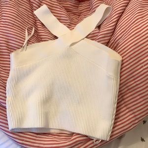 Artitiza Babaton Cross Neck White Crop Tank Top